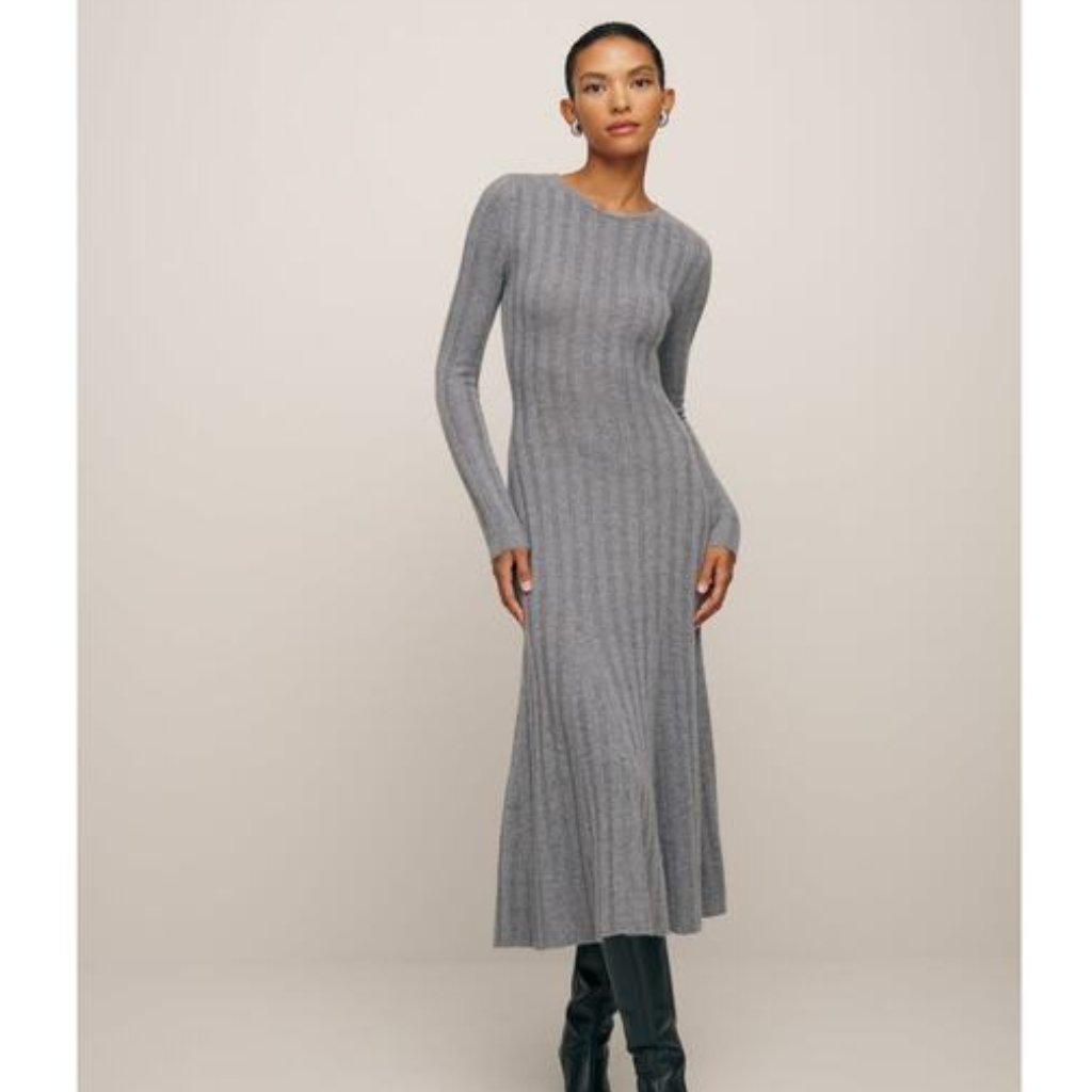 New Reformation Gray Evan Cashmere Midi Dress Xs